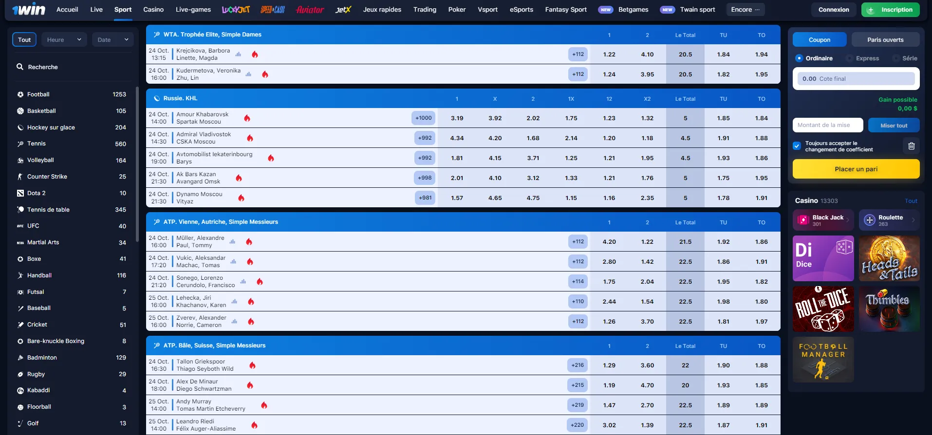 Parier au casino 1win 1win pari